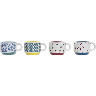 Afbeelding van Set van koffiekopjes DKD Home Decor Multicolour Geel Blauw Turkoois Kastanjebruin Metaal Keramiek...