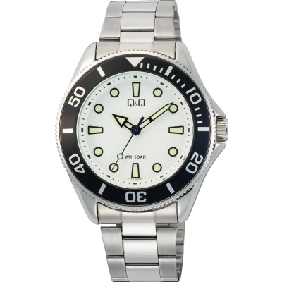 Afbeelding van Q&amp;Q model c72a 003py Herenhorloge zilverkleurig zwart 5 bar waterdicht diameter 41 mm