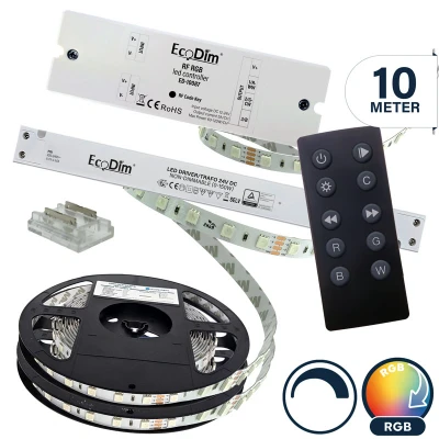 Afbeelding van Led strip 10 meter RGB SMD 24V Complete set Afknipbaar met 3M plakstrip