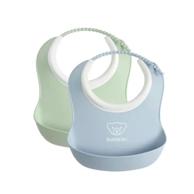 Afbeelding van BabyBjörn Baby Slabbetje 2 stuks Pastelgroen Pastelblauw