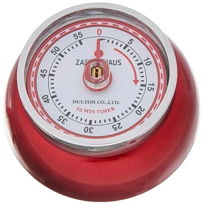 Afbeelding van Zassenhaus Speed kookwekker, korte tijdwekker van metaal, magnetisch, mechanische werking, geen batterij nodig, timer in nostalgisch design, rood metallic