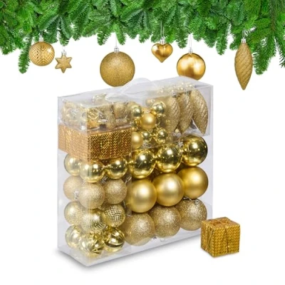 Afbeelding van Relaxdays kerstballen kerstboom ballen kerstboomversiering kunststof set van 110 goud
