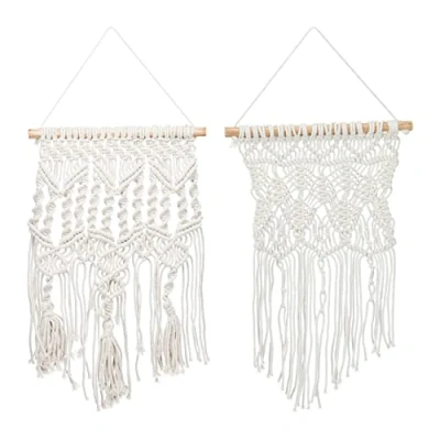 Afbeelding van Relaxdays macramé wandkleed set van 2 boho wanddecoratie wandhanger katoen crème