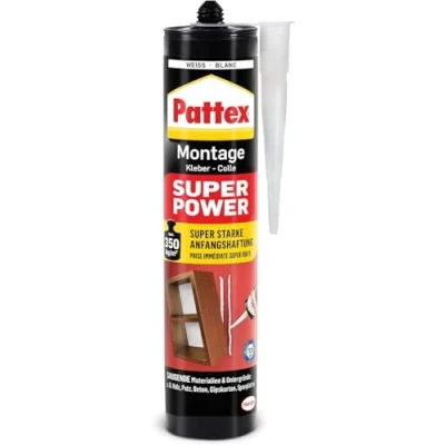 Afbeelding van Pattex Montagelijm Super Power, bouwlijm met supersterke beginhechting, krachtlijm voor absorberende materialen, lijm binnen en buiten, 1 x 370 g