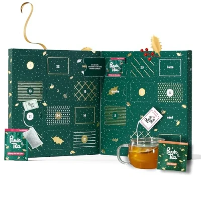 Afbeelding van Panda tea Adventskalender 2024 thee en infusies voor Kerstmis Cadeauset Assortiment van 24 chiffon zakjes Cadeau ideeën dames heren