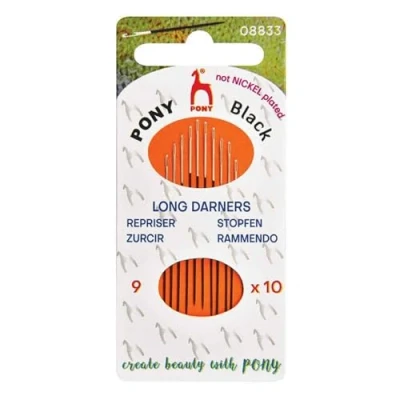 Afbeelding van Pony Black Long Darners Matte Afwerking (No. 9) Hand Naaien Naalden met Wit Oog 10