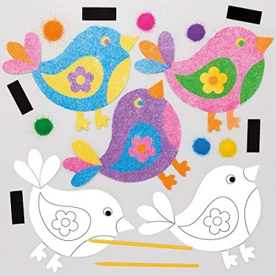 Afbeelding van Baker Ross AT564 vogel zandkunst magneten knutselset voor kinderen (6 stuks) creatieve sets om te knutselen en decoreren in de lente