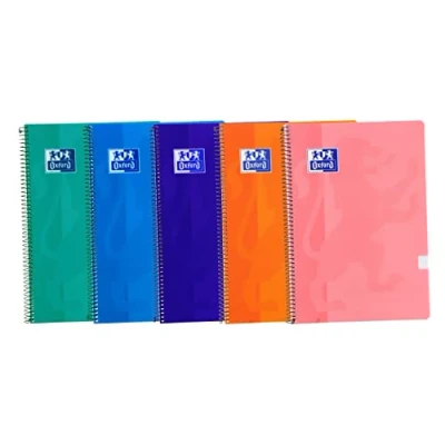 Afbeelding van Oxford, notitieboeken, A4, geruit, 4 x 4, kunststof deksel, 80 vellen, pak met 5 trendy kleuren