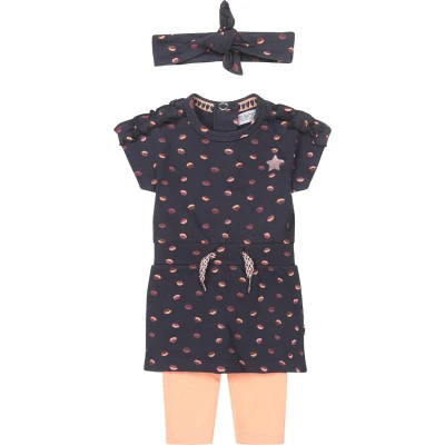 Afbeelding van Dirkje jurk + legging haarband donkerblauw/oranje