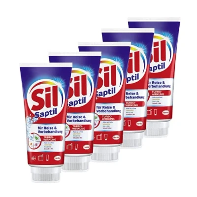 Afbeelding van Sil Saptil Universele vlekverwijderaar, voor reizen en voorbehandeling, 5 x 200 ml, de voorbehandeling met turbowerking bij hardnekkig vuil van alle soorten textiel, in praktische reisgrootte