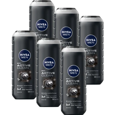 Afbeelding van 6x Nivea Men Douchegel Active Clean 250 ml