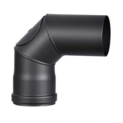 Afbeelding van FIREFIX R80/B90T Pelletkachelbuisboog van 1,2 mm dik staal met een diameter 80 mm, voor pelletkachels en pellethaarden, Senotherm, zwart, 90 graden, deur