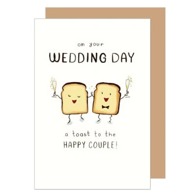 Afbeelding van Edition Seidel Premium wenskaart voor bruiloft met envelop van kraftpapier, bruiloftskaart, griling Just Married Wedding bruidspaar toast aanstoot (H487 SW024)