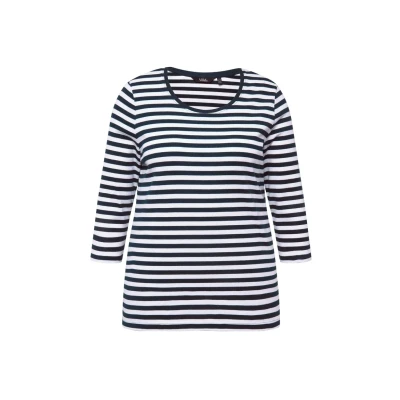 Afbeelding van Ulla Popken Striped 3/4 Sleeve TEE Longsleeve, Dames, Maat: 46/48, Navy blue