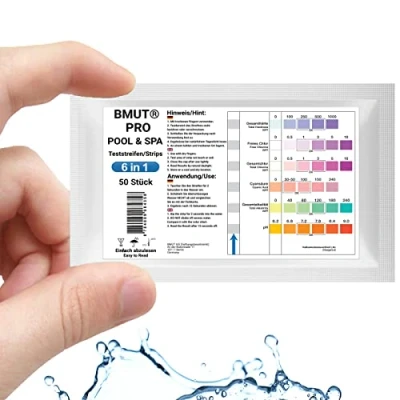 Afbeelding van 50 x zwembadtest, 6 in 1, whirlpool, watertester, teststrips, chloor, pH waarden, testpapier