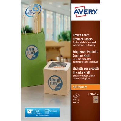 Afbeelding van Etiket Avery L7106 20 60mm bruin 240stuks