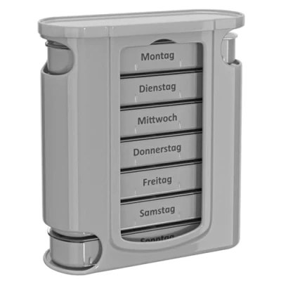 Afbeelding van WELLGRO Tablettenbox voor 7 dagen, met 4 vakken per dag, pillendoos van BPA vrij kunststof (grijs)