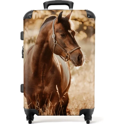 Afbeelding van NoBoringSuitcases.com® Kinderkoffer 60 liter Grote Koffer Paard Natuur Bruin Meisjes Kind Trolley kinderen dieren 20 kg bagage 66 cm Hardcase meisje groot Lichtgewicht TSA slot