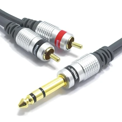 Afbeelding van Jack 6.35mm Stereo naar 2RCA Kabel 1.5m Y Splitter Lead Vitalco 1/4 Inch TRS Twin RCA Cinch Mono Mannelijk Mannelijke Plug Audio Adapter Goud OFC