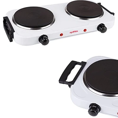 Afbeelding van Grafner dubbele kookplaat met inklapbare handgrepen, 2000 watt, 2 massakookplaten elk een diameter van 155 mm, traploze temperatuurinstelling, kleur naar wens: zwart of wit,