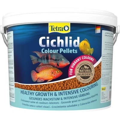 Afbeelding van Tetra Cichlid Colour Pellets visvoer voor intensieve en heldere kleuren, vooral bonte baarzen met rode, oranje gele kleur, 10 liter emmer