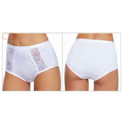 Afbeelding van Set van 2 stuks Katoenen dames slip in WIT met kant en hoge talie maat 3XL 8
