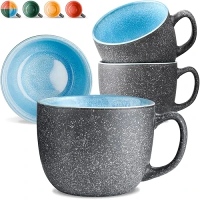 Afbeelding van Cosumy Koffiekopjes van Keramiek Set 4 Stuks 350 ml Dik Aardewerk, Mokken Met Handgemaakt Reactief Glazuur Houdt Lang Warm (Blauw)
