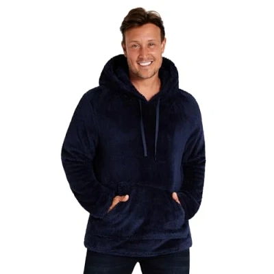 Afbeelding van CityComfort Heren hoodies super zachte pluizige hoodie trui voor mannen en tieners M 3XL fleece loungewear cadeaus hem, marineblauw, L
