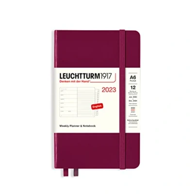 Afbeelding van LEUCHTTURM1917 365895 weekkalender &amp; notitieboek Pocket (A6) 2023, 12 maanden, portrood, Engels