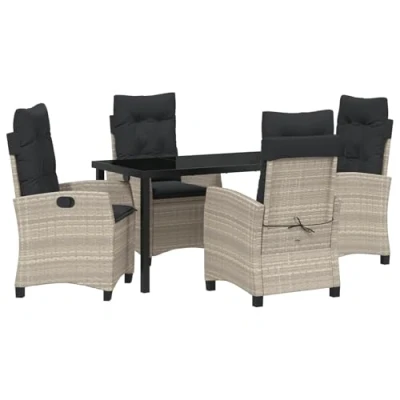Afbeelding van vidaXL 5 Delige Tuinset Met Kussens Lichtgrijs Poly Rattan