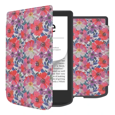 Afbeelding van Pocketbook Verse Hoes: iMoshion Design Sleepcover Bookcase zonder stand Flower Watercolor Kunstleder E Reader Hoezen