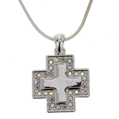 Afbeelding van Behave Zilver kleurige ketting met kruis ab kristal steentjes