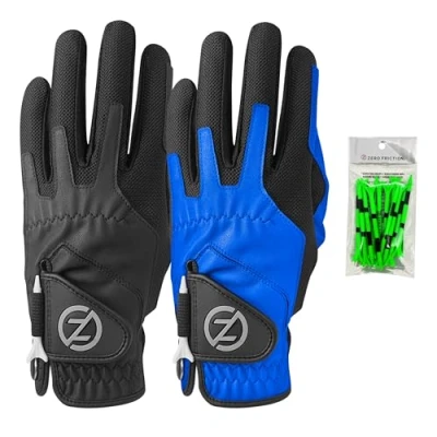 Afbeelding van Zero Friction Mannen compressie synthetische linkerhand universele fit golfhandschoen 2 pack, een maat, zwart/blauw GL00106