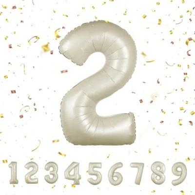 Afbeelding van Maclunar Verjaardagsgetallen ballon 2 jaar folieballon kinderverjaardag decoratie XXL beige enorme in 40 101 cm verjaardagsdecoratie cijfer voor verjaardag vliegt met