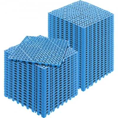 Afbeelding van VEVOR In elkaar grijpende tegels, 50 stuks. vloertegels, drainage 30 x cm, buiten, vierkante terras, pvc, badkamer, zwembad, toilet, blauw