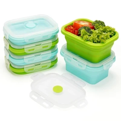 Afbeelding van Kurtzy 6 Pak Inklapbare Siliconen Voedsel Opslag Containers en Deksels 350ml Stapelbare Maaltijd Prep Boxes Herbruikbare BPA vrije Luchtdichte Magnetron, Vaatwasser Diepvriesveilig