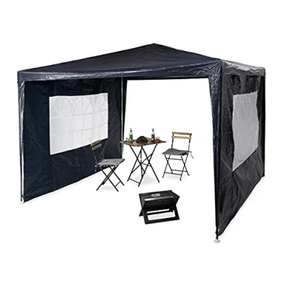 Afbeelding van Relaxdays partytent met 2 zijwanden, 3x3 m, metalen frame, PE zeil, feesttent voor festivals etc., in het blauw