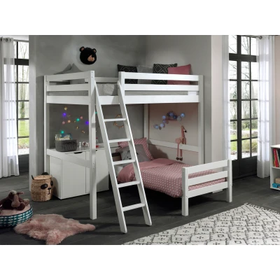 Afbeelding van LUCEVI Pino Mezzanine Bed 140x200 cm + Ladder Commode 2 Deuren 90x200 Wit