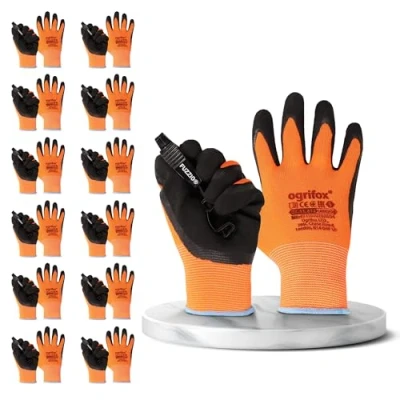 Afbeelding van FUZZIO Ogrifox, 12 paar fluorescerende krimp, latex werkhandschoenen, handschoenklem (XL 10, oranje)