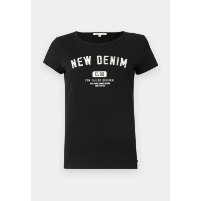 Afbeelding van TOM Tailor Denim SLIM Sporty Printed TEE Tshirt print, Dames, Maat: XXL, Deep black