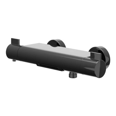 Afbeelding van IVY Pact badthermostaatkraan opbouw cooltouch met cascade uitloop Zwart Chroom PVD