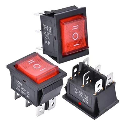 Afbeelding van APIELE KCD2 203N tuimelschakelaar, 3 stuks, aan uit aan, met led schakelaar, DPDT, 6 pinnen, 250 V, 16 A, knop, tuimelschakelaar voor huizen, industrie, doe het zelf (rood)