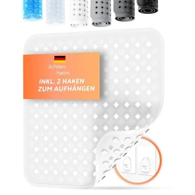 Afbeelding van LICHTENHEIM Douchemat, antislip, 53 x cm, inclusief 2 haken, badmat, ruitdesign, antislipmat, badkuip, BPA vrij, schimmelbestendig en wasbaar, wit