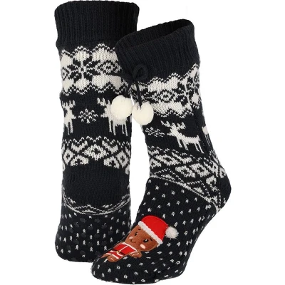 Afbeelding van Apollo Huissokken kerst dames Pompons Blauw One size