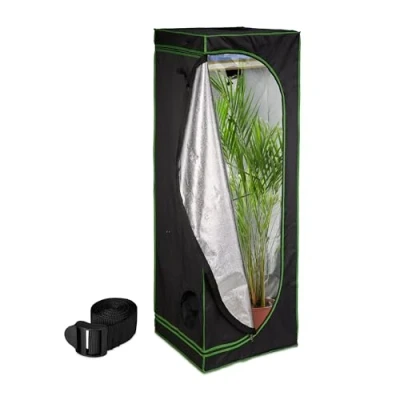 Afbeelding van Relaxdays kweektent, HxBxD: 180x60x60 cm, planten kweken, reflectiefolie binnenin, verduisterende groeitent, zwart/groen