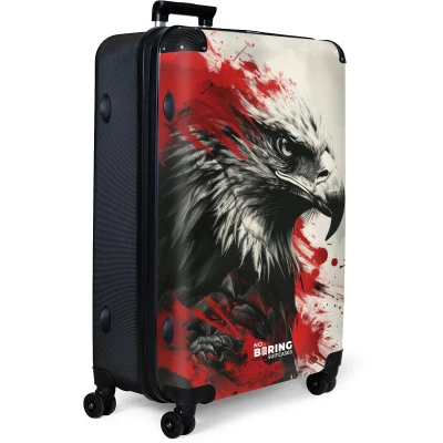 Afbeelding van NoBoringSuitcases.com® Koffer groot Reiskoffer lichtgewicht Zwart wit adelaar met rode verf Rolkoffer 4 wielen Grote trolley XL 98 liter bagage