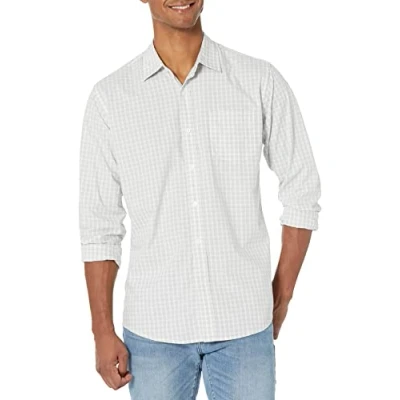 Afbeelding van Amazon Essentials Men&#039;s Casual poplin overhemd met normale pasvorm en lange mouwen, Lichtgrijs Wit Geruit, XS