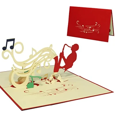 Afbeelding van LINPOPUP®, LIN17327, LINPop Up kaart, 3D muziek, vouwkaart, verjaardagskaart, voucher muziek concert, wenskaart, saxofoon, N220