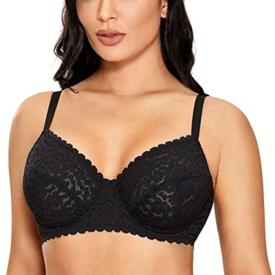 Afbeelding van DOBREVA Vrouwen ongevoerd Kant Minimizer BH Plus Size Onderdraad Volledige dekking, Zwart, 70E