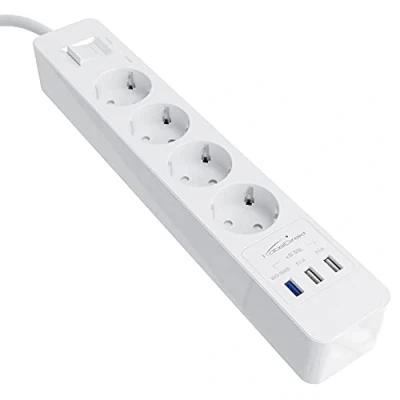 Afbeelding van KabelDirekt 4 voudige stekkerdoos &amp; meervoudige contactdoos (USB, Quick Charge 3.0, laadt afhankelijk van het toestel tot wel 3x sneller, overspannings /aanraakbeveiliging, TÜV gekeurd, wit)